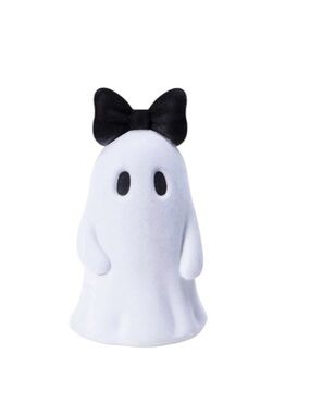 Halloween Velvety Flocked Ghost with Black Bow